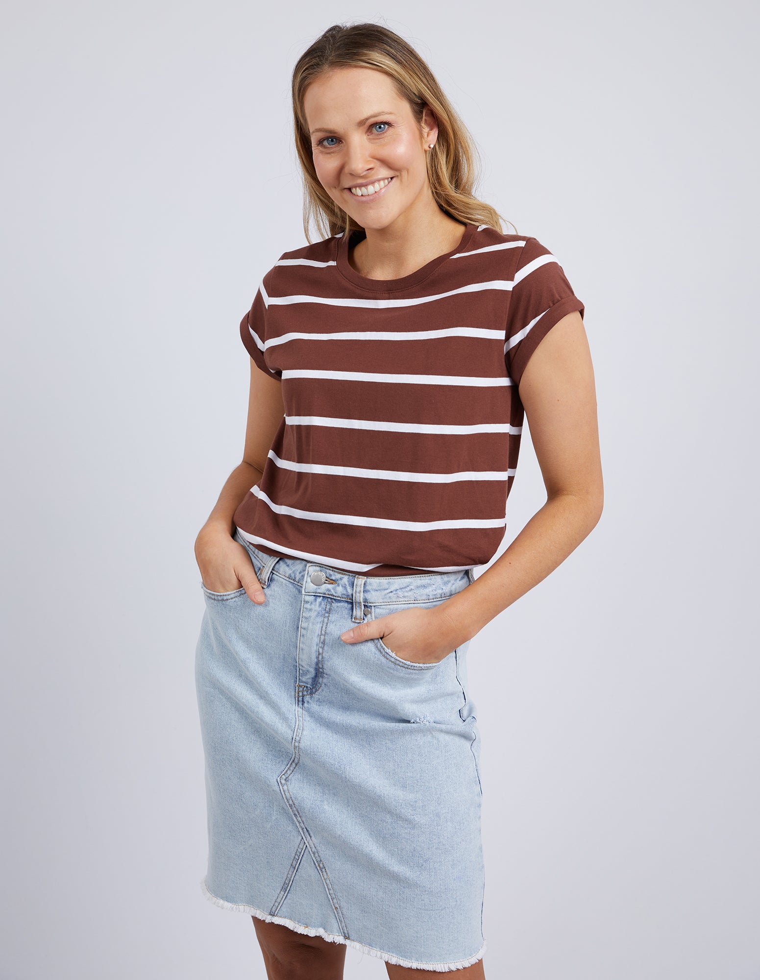 Manly Stripe Tee Choc/white Stripe | Buy Online | Foxwood Clothing